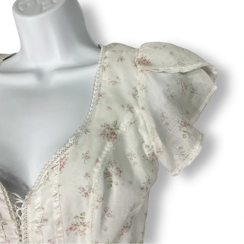 Gunne Sax Jessica Vintage Dress M Floral Chiffon Maxi Flutter Sleeve Cottagecore - Picture 5 of 15